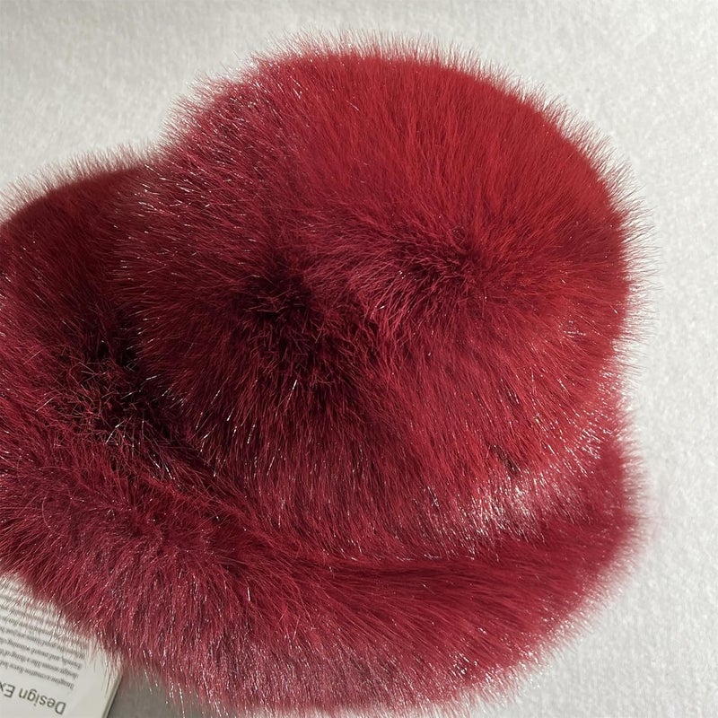 Dikoaina Luxury Faux Fur Bucket Hat for Women Girl – Oversized Brim, Super Soft & Fluffy Winter Hat, Cozy Fur-Like Beanie - Image 5